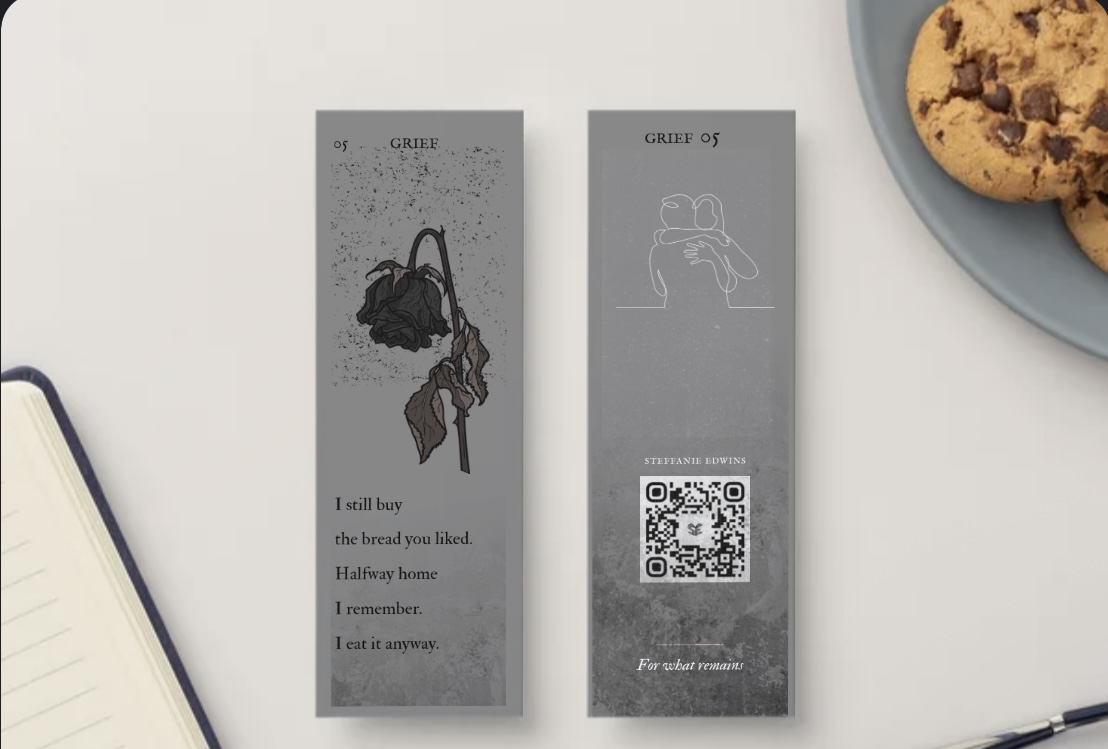 Front and reverse of the Grief collection bookmark The Bread You Liked.